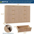 Commode cannelée à 9 tiroirs avec poignées métalliques, organisateur de rangement moderne pour chambre à coucher, salon, entrée, meuble TV multifonctionnel, blanc