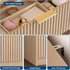 Commode cannelée à 9 tiroirs avec poignées métalliques, organisateur de rangement moderne pour chambre à coucher, salon, entrée, meuble TV multifonctionnel, blanc