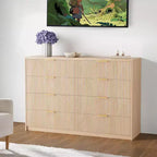 Commode cannelée à 9 tiroirs avec poignées métalliques, organisateur de rangement moderne pour chambre à coucher, salon, entrée, meuble TV multifonctionnel, blanc