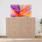 Commode cannelée à 9 tiroirs avec poignées métalliques, organisateur de rangement moderne pour chambre à coucher, salon, entrée, meuble TV multifonctionnel, blanc