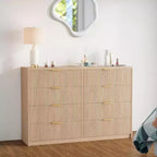 Commode cannelée à 9 tiroirs avec poignées métalliques, organisateur de rangement moderne pour chambre à coucher, salon, entrée, meuble TV multifonctionnel, blanc