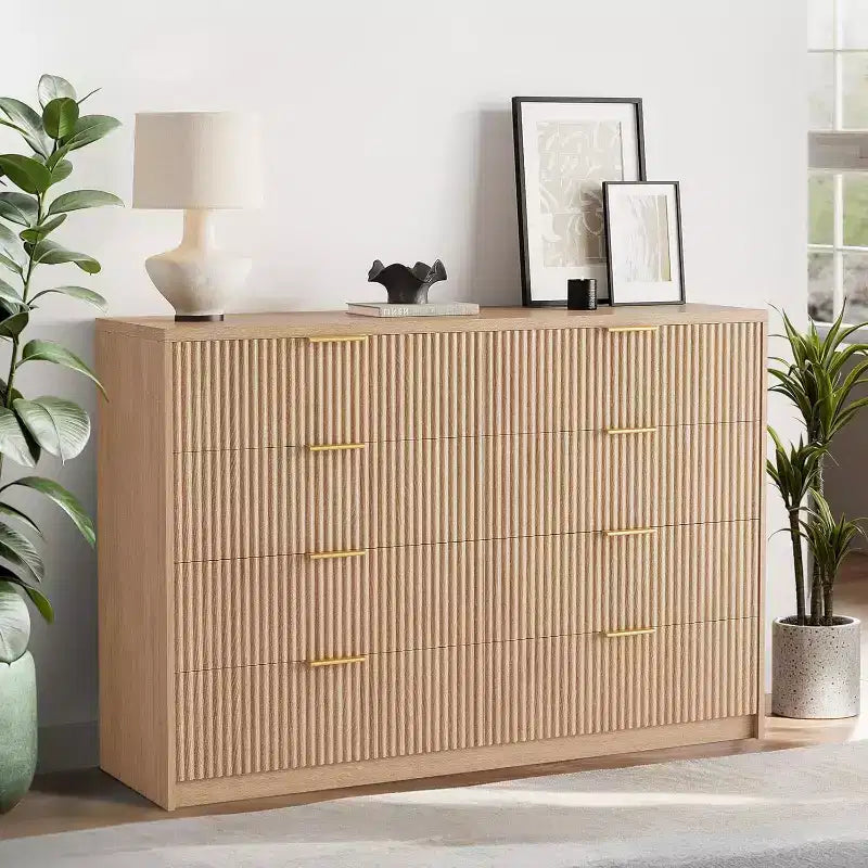 9-Drawer Fluted Dresser with Metal Handles, Modern Storage Organizer for Bedroom Living Room Entryway,Finish Multi-Functional TV Stand,White