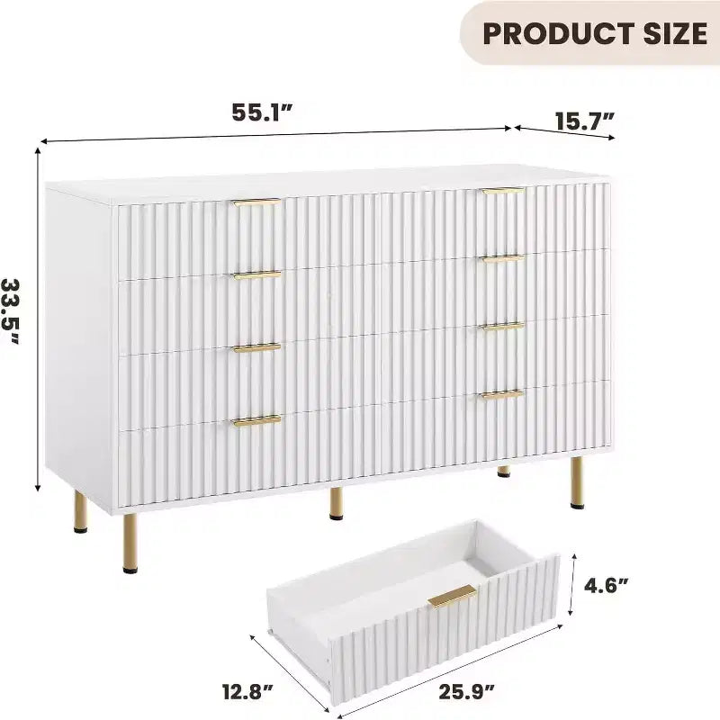 Commode 8 tiroirs motif zèbre, blanche, grand espace de rangement, coffre de rangement universel pour toute la maison