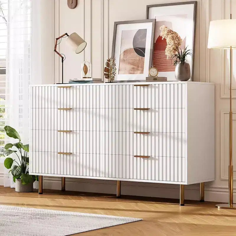 Commode 8 tiroirs motif zèbre, blanche, grand espace de rangement, coffre de rangement universel pour toute la maison