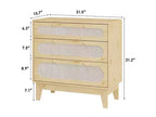 Commode en rotin à 3 tiroirs pour chambre à coucher, lot de 2 commodes modernes en bois avec poignées pour chambre à coucher, design anti-basculement, couloir et salon