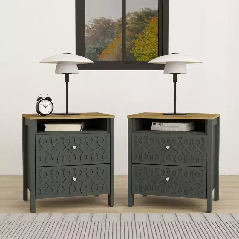 Tables de chevet Galano Modern à 2 tiroirs avec rangement ouvert - Lot de 2 - 53,1 cm (L) x 39,9 cm (P) x 57,7 cm (H)