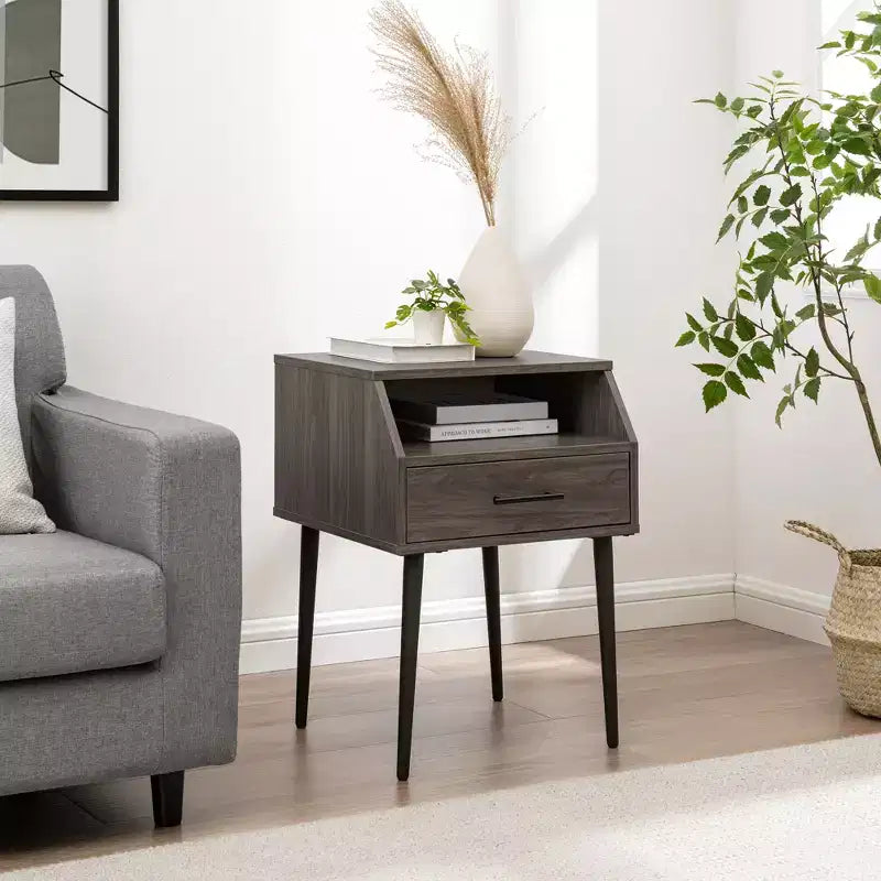 Table de chevet moderne Marlow de GDFStudio avec tiroir et rangement ouvert