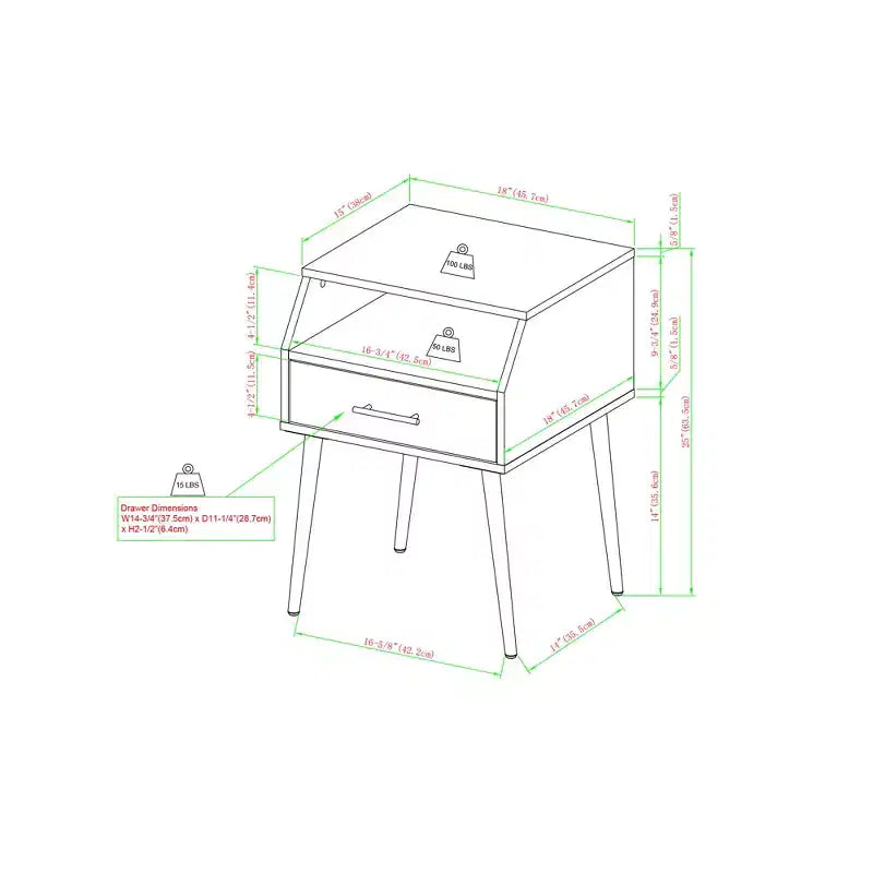 Table de chevet moderne Marlow de GDFStudio avec tiroir et rangement ouvert