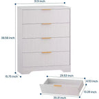 Commode 4 tiroirs White Wave 55, armoire de rangement haute avec finition ton bois, organiseur multifonctionnel pour chambre d'enfant, couloir, salon