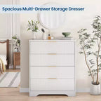 Commode 4 tiroirs White Wave 55, armoire de rangement haute avec finition ton bois, organiseur multifonctionnel pour chambre d'enfant, couloir, salon