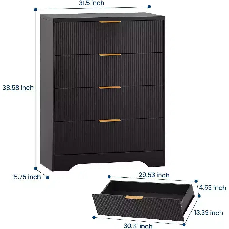 Commode 4 tiroirs White Wave 55, armoire de rangement haute avec finition ton bois, organiseur multifonctionnel pour chambre d'enfant, couloir, salon