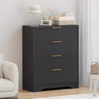 Commode 4 tiroirs White Wave 55, armoire de rangement haute avec finition ton bois, organiseur multifonctionnel pour chambre d'enfant, couloir, salon