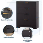 Commode 4 tiroirs White Wave 55, armoire de rangement haute avec finition ton bois, organiseur multifonctionnel pour chambre d'enfant, couloir, salon