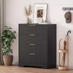 55 White Wave Panel 4-Drawer Dresser, Tall Storage Cabinet with Wood Tone Finish, Multi-Functional Organizer for Nursery Hallway Living Room
