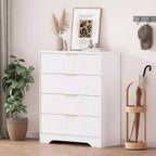 Commode 4 tiroirs White Wave 55, armoire de rangement haute avec finition ton bois, organiseur multifonctionnel pour chambre d'enfant, couloir, salon