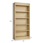 Bibliothèque de ferme 71 avec double design cannelé, étagère haute à 5 niveaux avec base en bois, étagère en bois