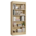 Bibliothèque de ferme 71 avec double design cannelé, étagère haute à 5 niveaux avec base en bois, étagère en bois