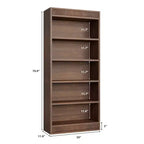 Bibliothèque de ferme 71 avec double design cannelé, étagère haute à 5 niveaux avec base en bois, étagère en bois