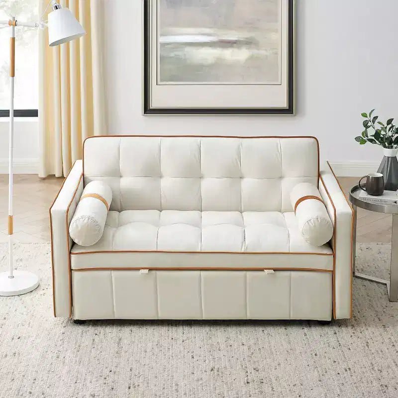 Canapé convertible de 55,5 pouces, causeuse en velours, futon causeuse moderne avec poches latérales et lit gigogne