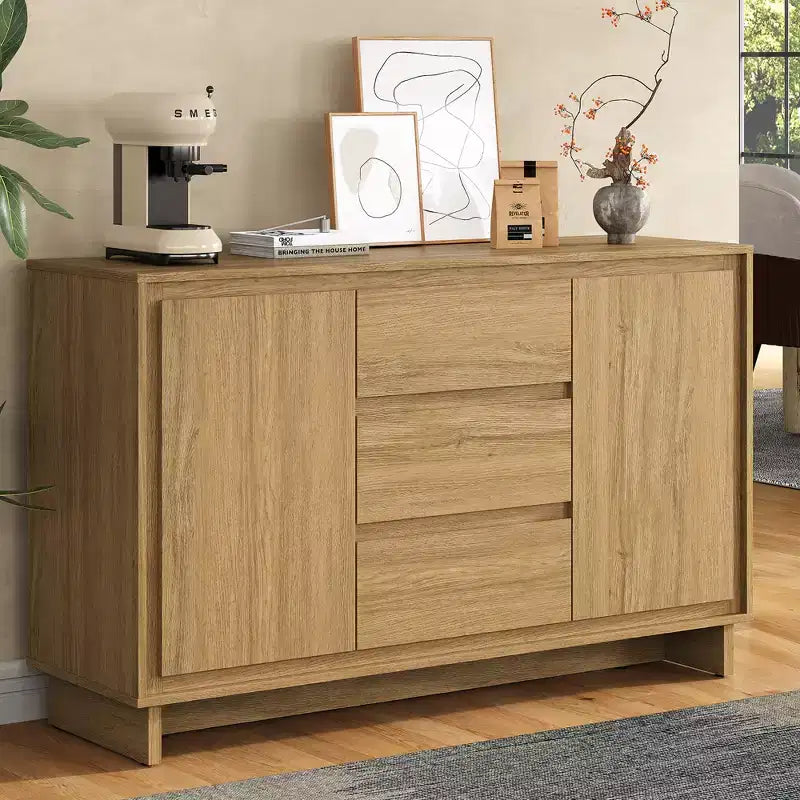 Heynemo Armoire de rangement moderne avec 2 portes, 3 tiroirs et bords encadrés
