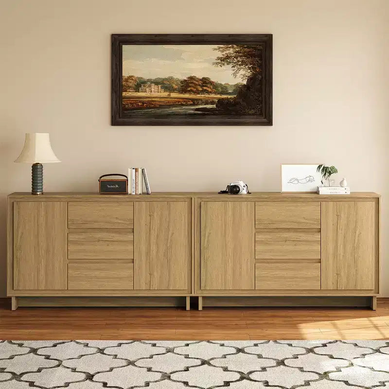 Heynemo Armoire de rangement moderne avec 2 portes, 3 tiroirs et bords encadrés