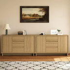 Heynemo Armoire de rangement moderne avec 2 portes, 3 tiroirs et bords encadrés