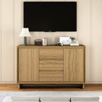 Heynemo Armoire de rangement moderne avec 2 portes, 3 tiroirs et bords encadrés