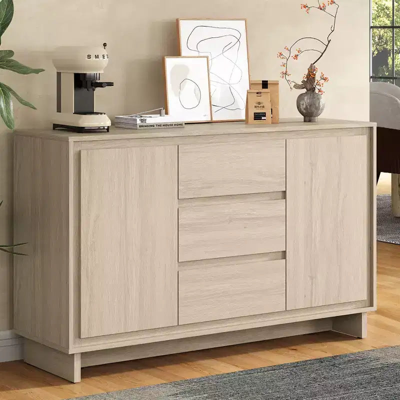 Heynemo Armoire de rangement moderne avec 2 portes, 3 tiroirs et bords encadrés