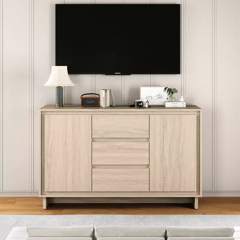 Heynemo Armoire de rangement moderne avec 2 portes, 3 tiroirs et bords encadrés