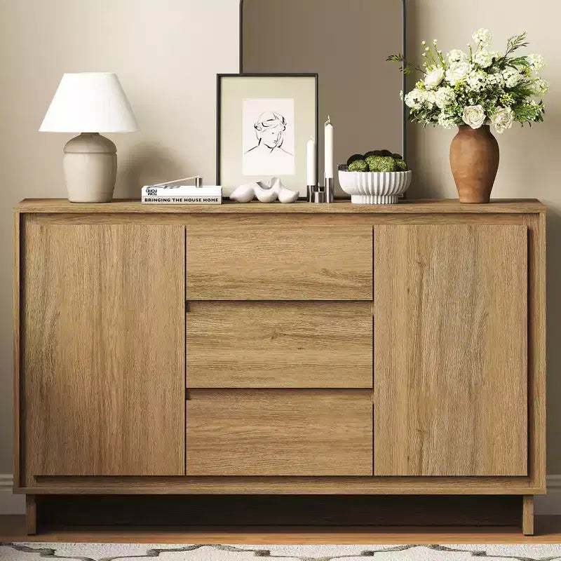 Heynemo Armoire de rangement moderne avec 2 portes, 3 tiroirs et bords encadrés