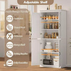 Meuble de rangement haut, armoire de garde-manger autoportante avec étagères réglables et portes, placard de cuisine de 178 cm