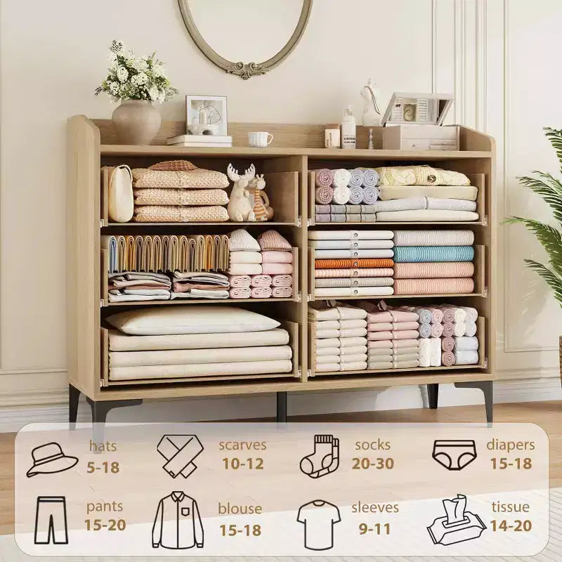 Commode Garvee 6 pour chambre, commode à tiroirs autoportante de 120 cm de large avec prises de courant, coffre de rangement en bois pour salon