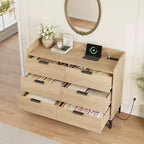 Commode Garvee 6 pour chambre, commode à tiroirs autoportante de 120 cm de large avec prises de courant, coffre de rangement en bois pour salon