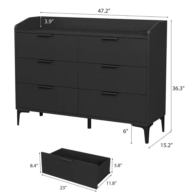 Commode Garvee 6 pour chambre, commode à tiroirs autoportante de 120 cm de large avec prises de courant, coffre de rangement en bois pour salon