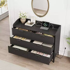 Commode Garvee 6 pour chambre, commode à tiroirs autoportante de 120 cm de large avec prises de courant, coffre de rangement en bois pour salon