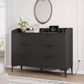 Garvee 6 Dresser for Bedroom, Freestanding 47.2 Wide Drawer Dresser with Power Outlets, Wooden Closet Storage Chest for Living Room