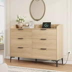 Commode Garvee 6 pour chambre, commode à tiroirs autoportante de 120 cm de large avec prises de courant, coffre de rangement en bois pour salon