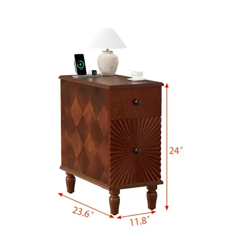 Table d'appoint de canapé moderne avec tiroir, table d'appoint étroite en bois, table de chevet de chambre slim, table de chevet d'appoint pour petit salon ou chambre
