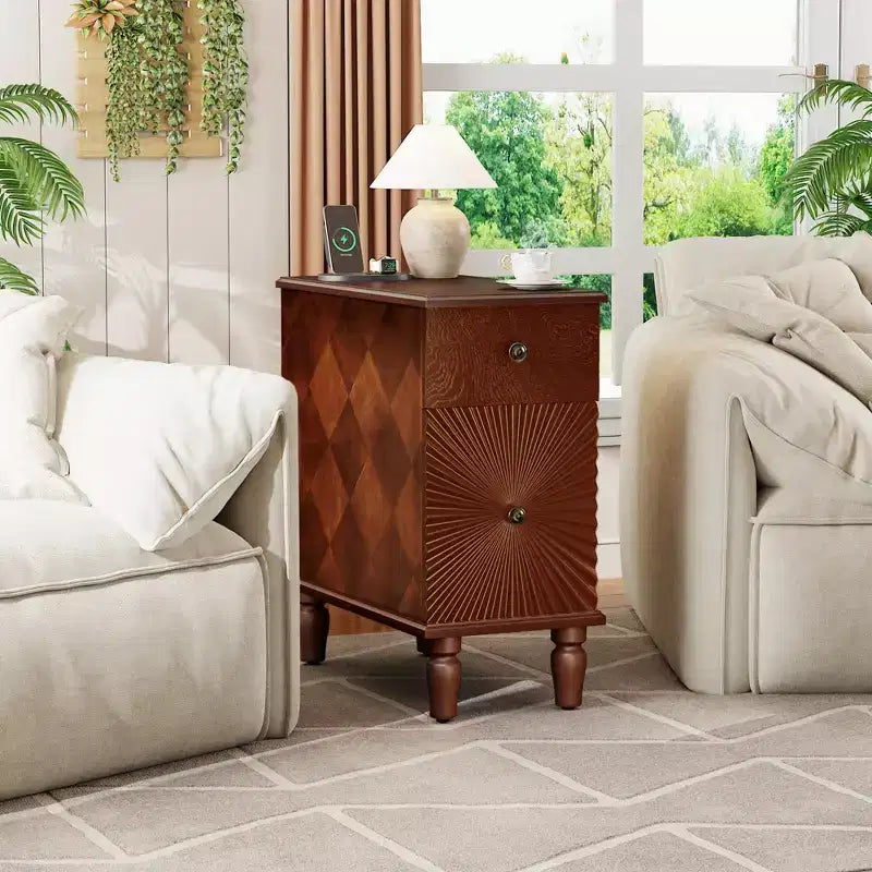 Table d'appoint de canapé moderne avec tiroir, table d'appoint étroite en bois, table de chevet de chambre slim, table de chevet d'appoint pour petit salon ou chambre