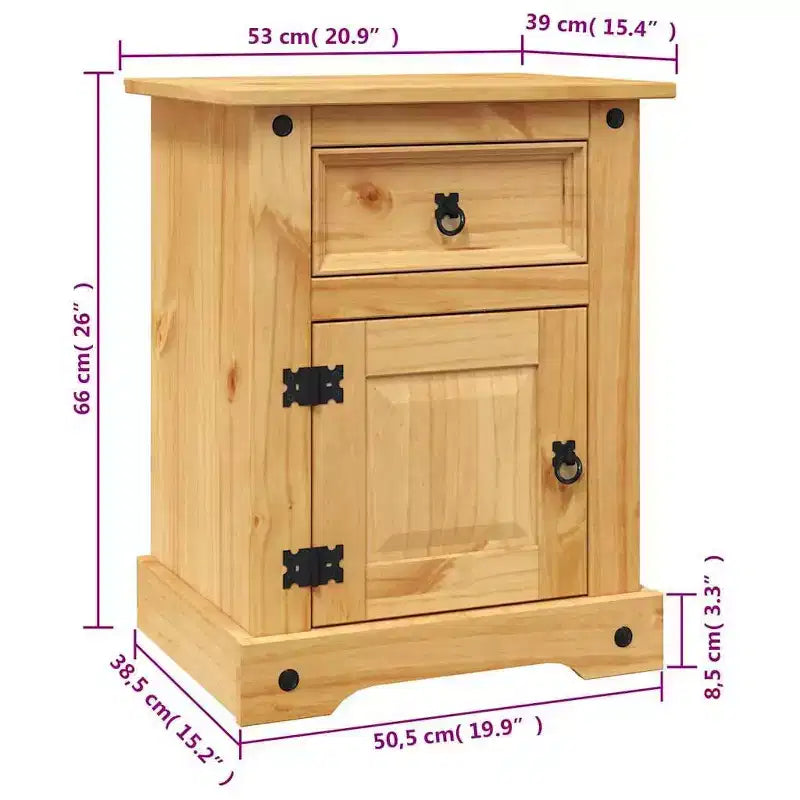 vidaXL Table de chevet de rangement avec tiroir Pin mexicain Gamme Corona