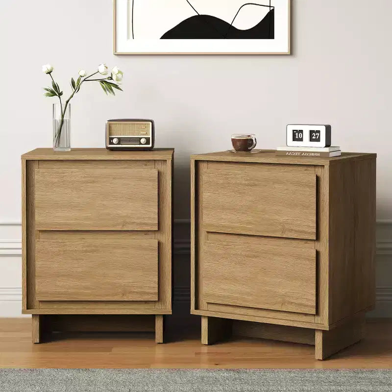 Commode à 2 tiroirs Heynemo, commode moderne en bois avec détails de bords épurés, unité de rangement polyvalente pour chambre à coucher, salon, bureau, entrée