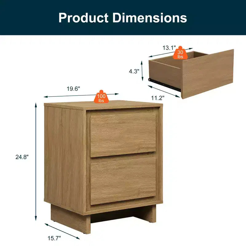 Commode à 2 tiroirs Heynemo, commode moderne en bois avec détails de bords épurés, unité de rangement polyvalente pour chambre à coucher, salon, bureau, entrée