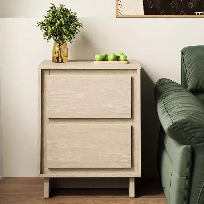 Commode à 2 tiroirs Heynemo, commode moderne en bois avec détails de bords épurés, unité de rangement polyvalente pour chambre à coucher, salon, bureau, entrée