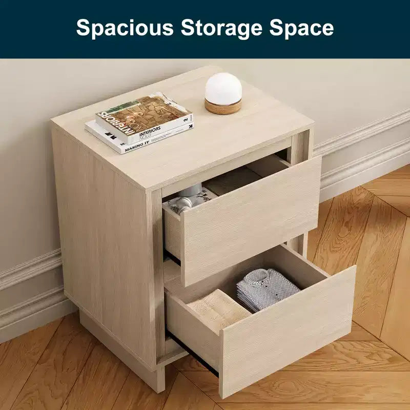 Commode à 2 tiroirs Heynemo, commode moderne en bois avec détails de bords épurés, unité de rangement polyvalente pour chambre à coucher, salon, bureau, entrée