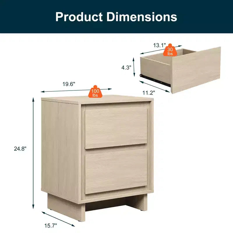 Commode à 2 tiroirs Heynemo, commode moderne en bois avec détails de bords épurés, unité de rangement polyvalente pour chambre à coucher, salon, bureau, entrée