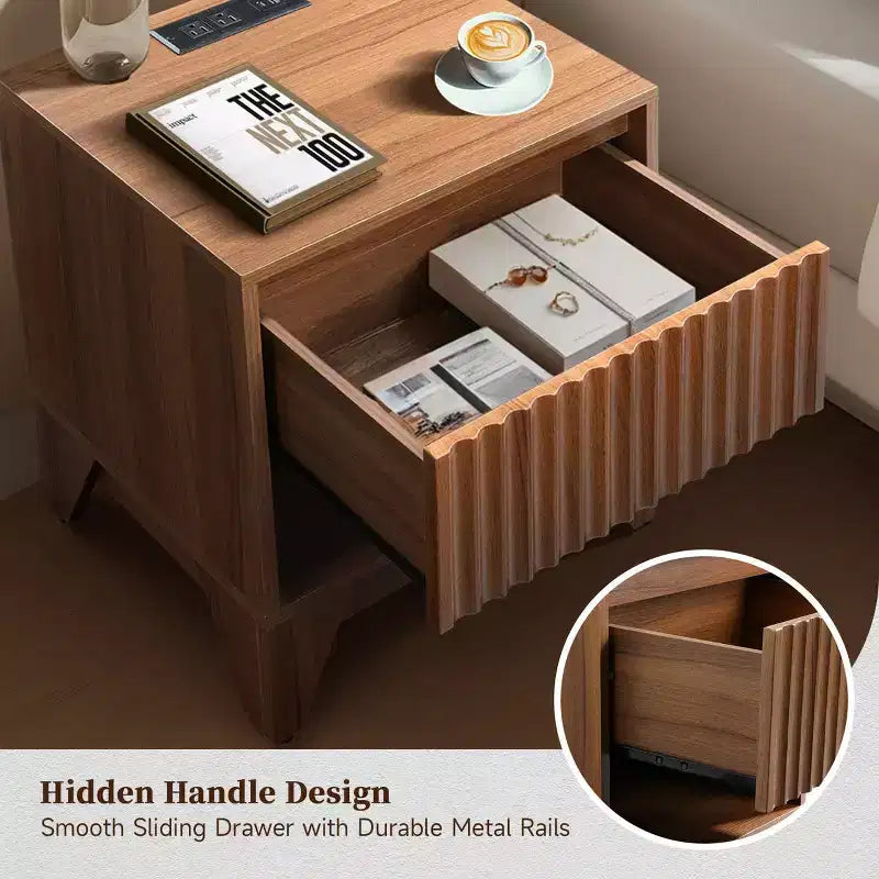 KOLIGEY 1 - Table de chevet à tiroir avec station de recharge, table d'appoint polyvalente avec rangement