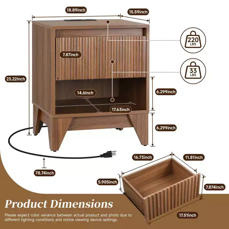 KOLIGEY 1 - Table de chevet à tiroir avec station de recharge, table d'appoint polyvalente avec rangement