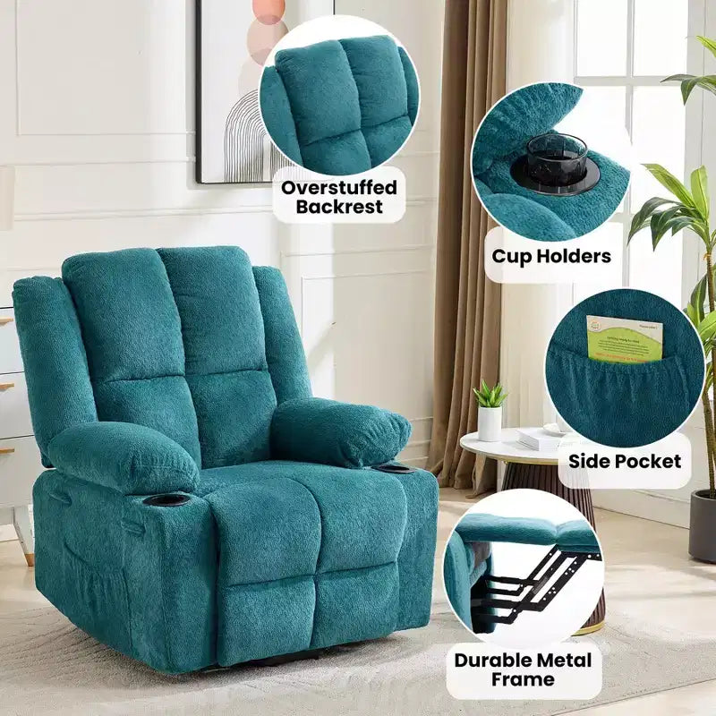 Fauteuil inclinable électrique surdimensionné pour personnes âgées avec massage par vibration et chauffage lombaire, réglage à plat, fauteuils inclinables, aide à la position debout
