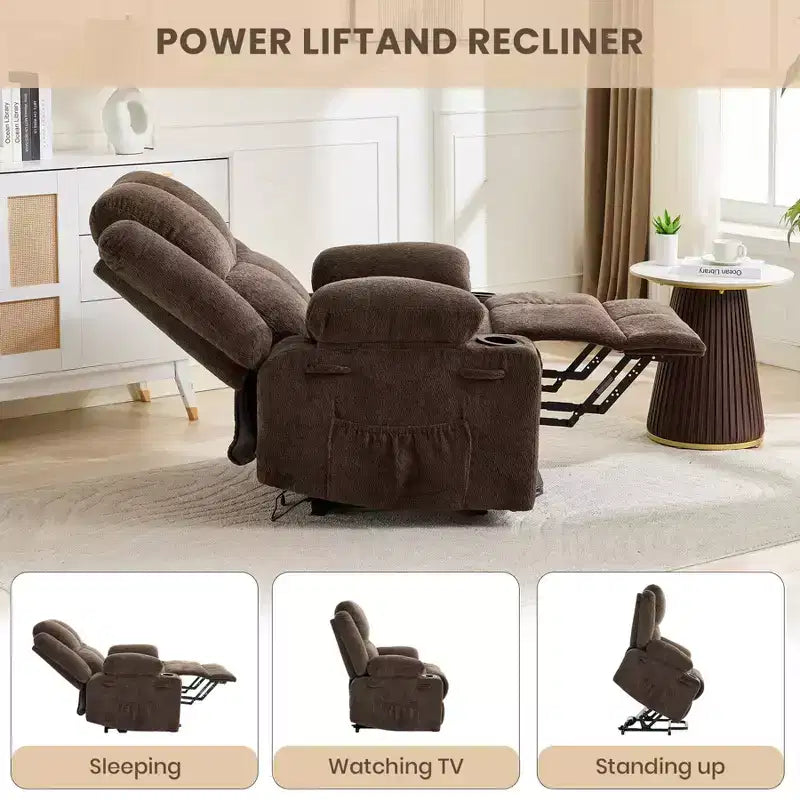 Fauteuil inclinable électrique surdimensionné pour personnes âgées avec massage par vibration et chauffage lombaire, réglage à plat, fauteuils inclinables, aide à la position debout
