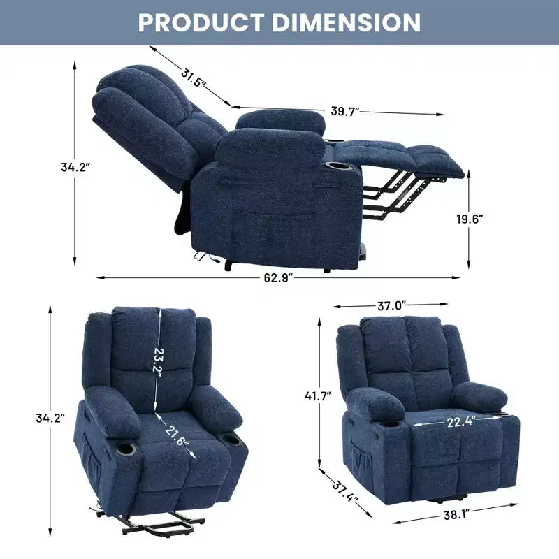 Fauteuil inclinable électrique surdimensionné pour personnes âgées avec massage par vibration et chauffage lombaire, réglage à plat, fauteuils inclinables, aide à la position debout